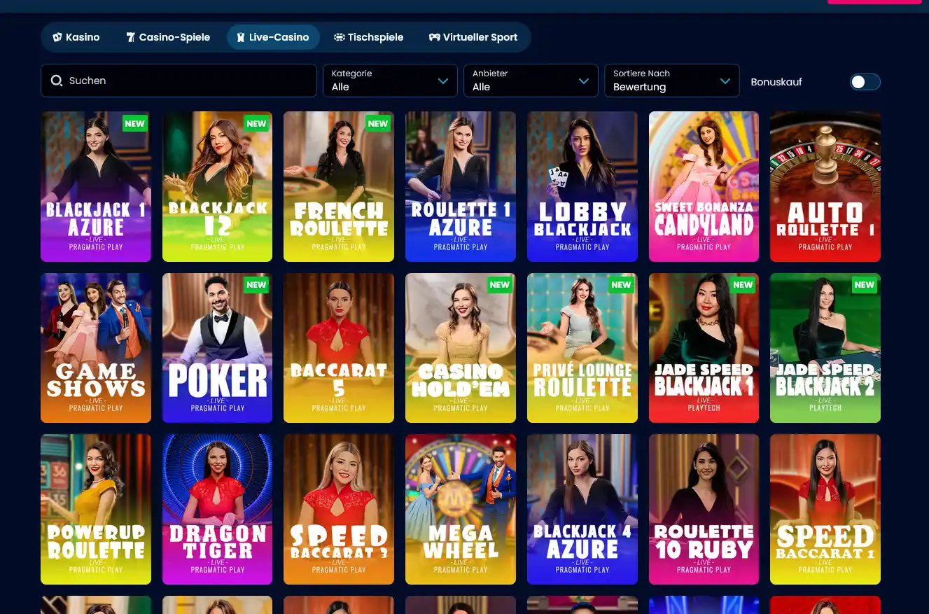 DelOro Live Casino – Evolution Gaming Live-Dealer-Tische